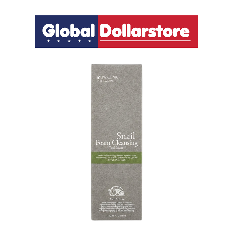 3W Clinic Snail Foam Cleansing 100ml/10, a gentle facial foam cleanser featuring snail extract to help remove dirt, excess oil, and impurities while leaving the skin feeling clean, refreshed, smooth, and hydrated.