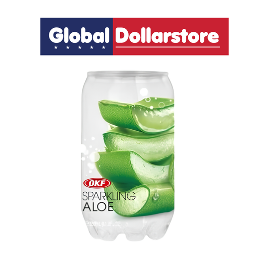 OKF Sparkling Aloe 350ml featuring a refreshing carbonated aloe vera beverage with a light, fruity taste, conveniently sized for chilled enjoyment, everyday refreshment, or pairing with meals.