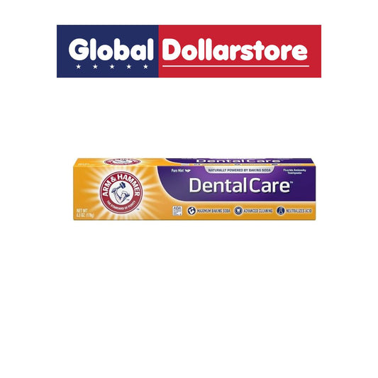 Arm & Hammer dental care product with Global Dollarstore logo above it on a white background