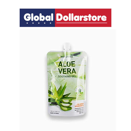 Aloe vera soothing gel packaging with Global Dollarstore logo on a white background