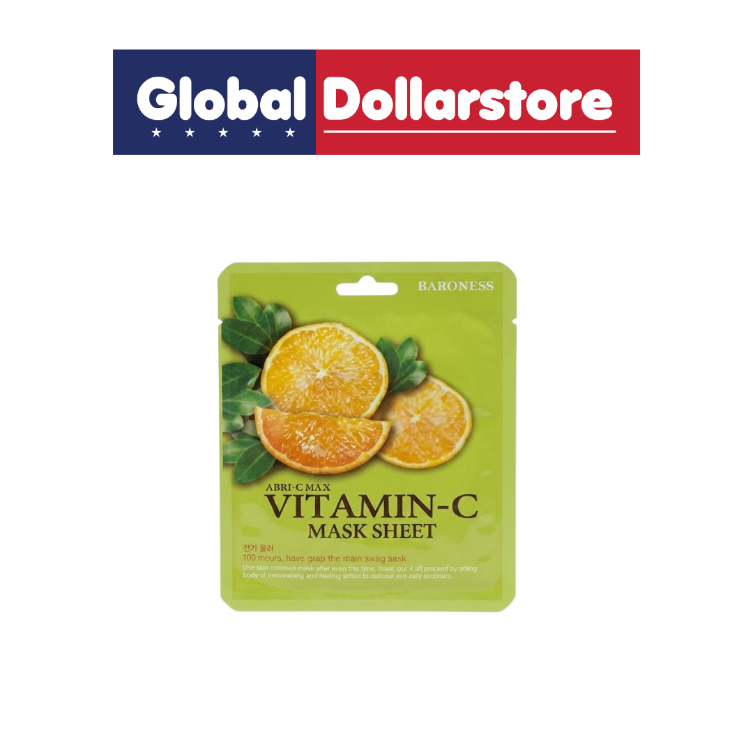 Baroness Vitamin C Mask Sheet, a brightening facial sheet mask infused with vitamin C essence to help refresh, hydrate, and revive dull-looking skin for a smoother, more radiant complexion.
