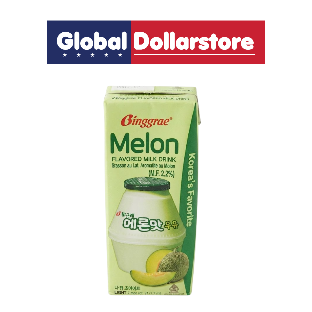 Binggrae Melon Milk featuring a smooth and creamy milk drink with a sweet, refreshing melon flavor, perfect for enjoying chilled as a delicious Korean-style beverage or anytime sweet refreshment.
