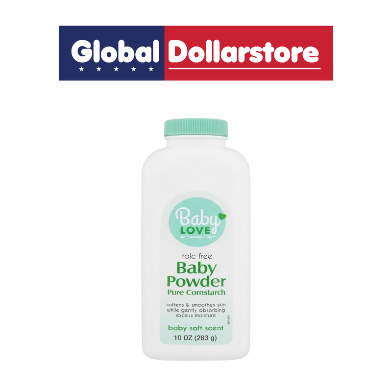 Baby Love Cornstarch Powder in a convenient container, designed for gentle everyday baby care and helping keep delicate skin feeling dry, soft, and comfortable.