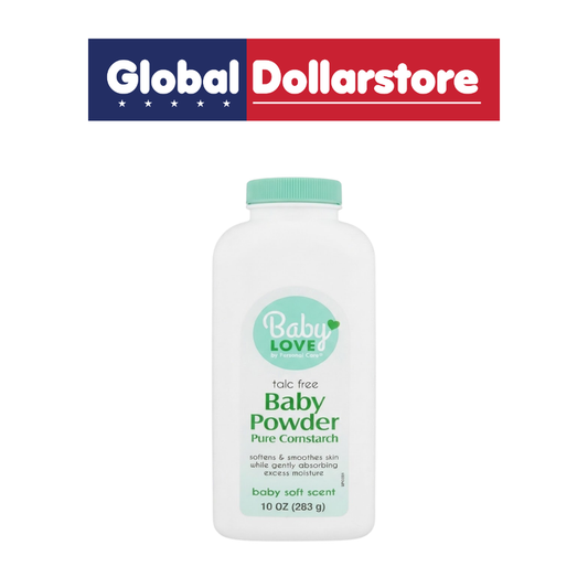 Baby Love Cornstarch Powder in a convenient container, designed for gentle everyday baby care and helping keep delicate skin feeling dry, soft, and comfortable.