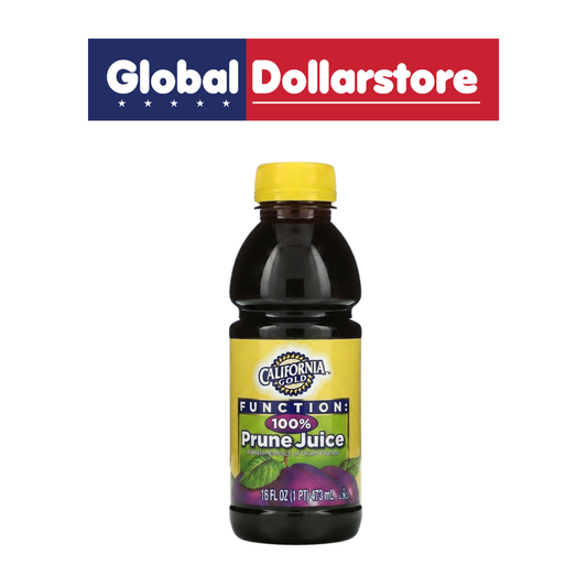 California Gold Prune Juice in a convenient bottle, offering a naturally rich and fruity prune flavor for a satisfying beverage that can be enjoyed chilled, served with meals, or incorporated into daily wellness routines.