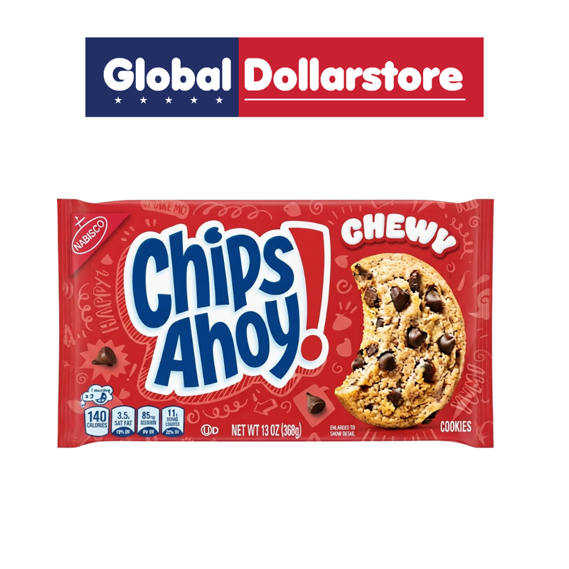 CHIPS AHOY! Chewy cookies featuring soft, chewy-baked cookies loaded with rich chocolate chips, offering a deliciously satisfying texture and classic chocolate flavor perfect for snacking, sharing, or enjoying with milk.