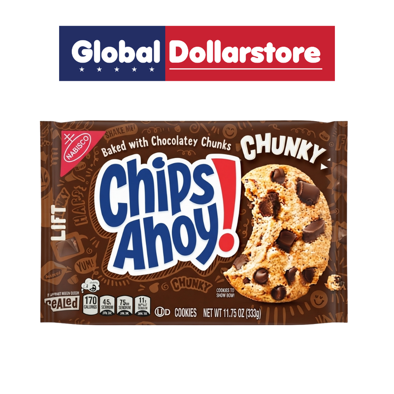 CHIPS AHOY! Chunky cookies featuring thick, soft-baked cookies packed with generous chocolate chunks, delivering a rich and indulgent chocolate flavor perfect for snacking, sharing, or enjoying as a sweet treat.