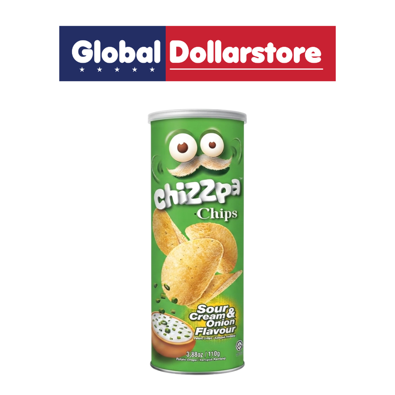 Chizzpa Potato Chips Sour and Cream in a convenient snack pack, featuring crispy potato chips coated with a tangy sour cream seasoning for a creamy, savory, and satisfying snack anytime.