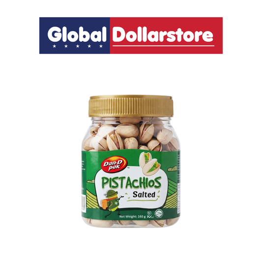 Dan-D-Pak Salted Pistachios snack package featuring crunchy pistachio nuts with a savory salted flavor, with recognizable Dan-D-Pak branding and appealing nut packaging.
