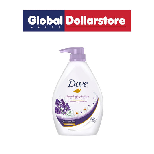 Dove soap bottle with Global Dollarstore logo on a white background