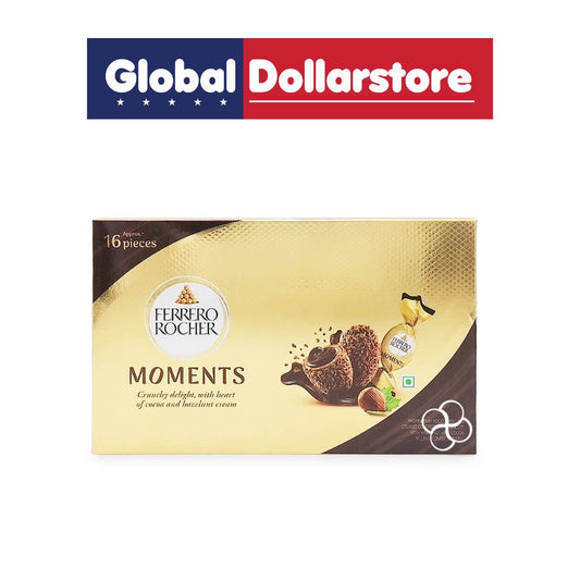 Ferrero Rocher Moments chocolate box with Global Dollarstore logo above it