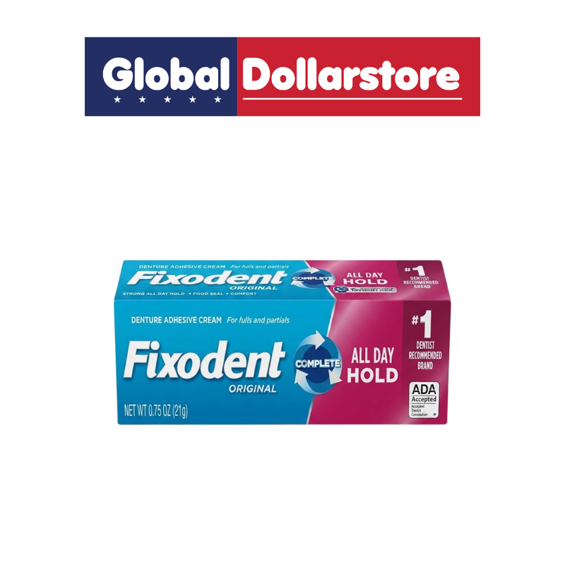 Fixodent Complete Denture Adhesive Cream in a convenient tube, designed to help secure dentures comfortably for confident everyday wear.