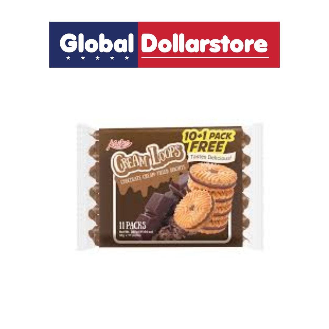 KEIKO CREAM LOOPS CREAM FILLED BISCUITS CHOCOLATE  330G 10+1/12