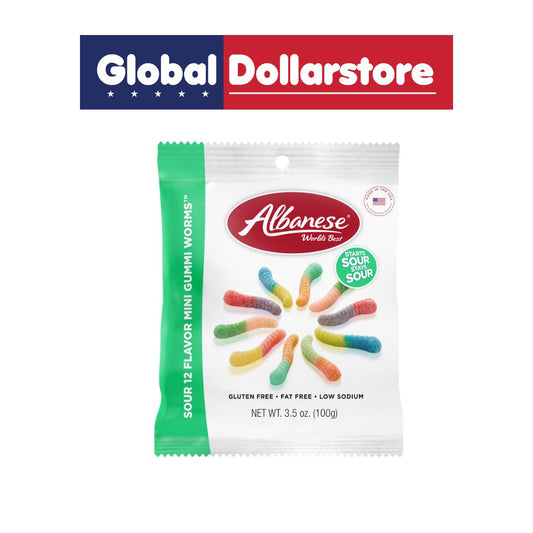 ALBANESE SOUR 12 FLAVOR MINI GUMMI WORMS 100G