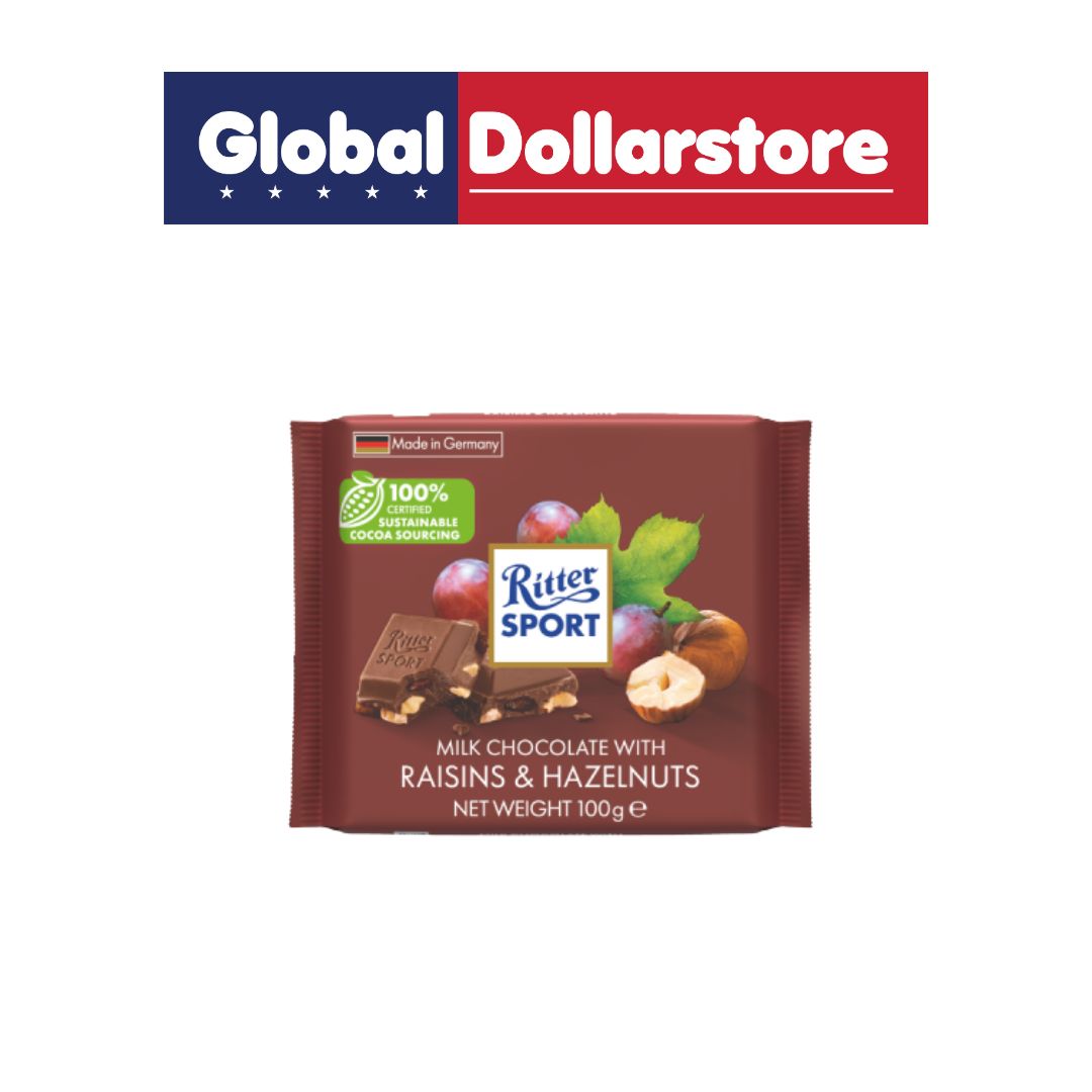 RITTER SPORT MILK CHOCO RAISINS & HAZELNUTS 100G/12