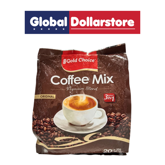 Gold Choice Coffee Mix Premium Blend Original featuring a rich and aromatic coffee blend with a smooth, satisfying taste, conveniently packaged for easy preparation and perfect for enjoying a comforting cup of coffee anytime.