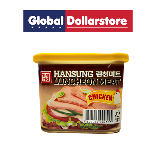 Hansung Chicken Luncheon Meat in a convenient can, featuring savory and tender chicken meat that is easy to slice, heat, and serve in sandwiches, rice dishes, noodles, breakfast meals, and quick recipes.