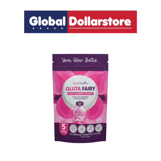 HealthFusion Gluta Fairy Gummies 30g featuring convenient chewable gummies in a compact package, designed for easy addition to a daily beauty and wellness routine.