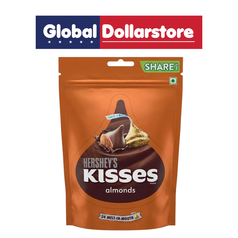 Hershey's Kisses Almond Chocolate featuring smooth, creamy milk chocolate with crunchy almond pieces in individually wrapped bite-sized treats, perfect for snacking, sharing, gifting, or satisfying a sweet chocolate craving.