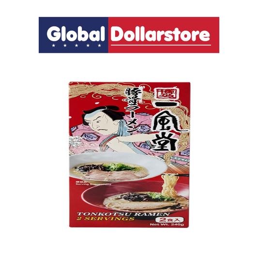 Ippudo Pork Bone Ramen Soup Noodles 2-pack featuring rich, savory tonkotsu-style pork broth and authentic Japanese ramen noodles, with convenient two-serving packaging and distinctive Ippudo branding.
