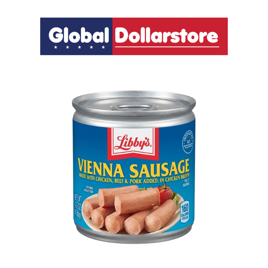 Libby’s Vienna Sausage canned meat featuring tender, savory Vienna-style sausages in convenient canned packaging, with recognizable Libby’s branding for an easy ready-to-eat meal or snack.