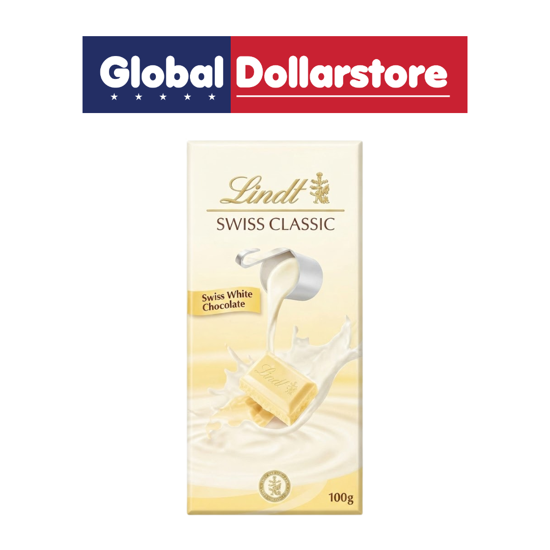 Lindt Classic White Chocolate featuring smooth and creamy white chocolate with a delicate milky sweetness, perfect for savoring as an indulgent treat, pairing with coffee, sharing, gifting, or enjoying anytime.