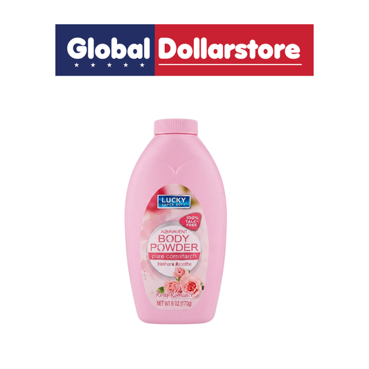 Lucky Rosy Dreams Body Powder featuring a soft floral fragrance, ideal for daily body care and leaving skin feeling fresh, smooth, and pleasantly scented.