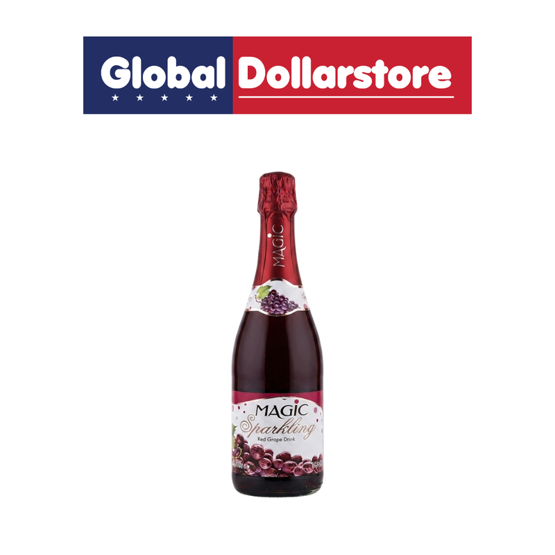 Magic Sparkling Red Grape Drink featuring a refreshing, bubbly red grape flavor in vibrant beverage packaging, perfect for a sweet and fizzy fruit drink.