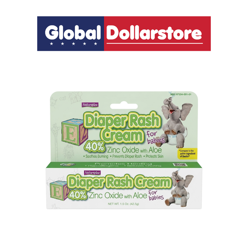 Natureplex Diaper Rash Cream with Zinc Oxide and Aloe, formulated to help protect delicate skin from moisture and soothe irritation during diaper care.