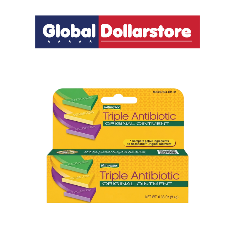 Natureplex Triple Antibiotic ointment in a compact package, formulated for topical first-aid care of minor cuts, scrapes, and burns.