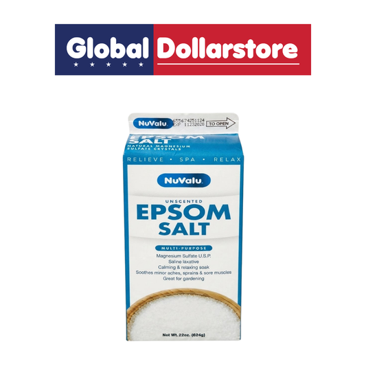 Nuvalu Epsom Salt Box containing mineral-rich magnesium sulfate crystals, suitable for relaxing baths, foot soaks, and everyday personal care routines.