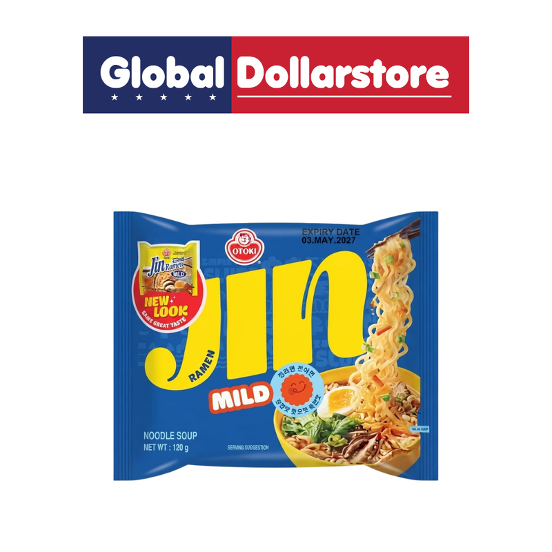 Ottogi Jin Ramen Mild instant noodle pouch featuring chewy Korean noodles in a savory mild broth, with distinctive Ottogi branding and convenient pouch packaging for a comforting meal.