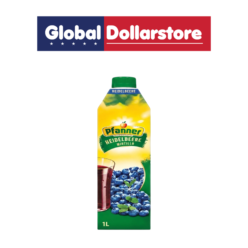 Pfanner Blueberry Juice beverage carton featuring rich blueberry fruit flavor and refreshing juice, with distinctive Pfanner branding and colorful packaging.