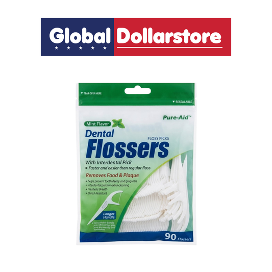 Pure-Aid Mint Flavor Dental Flossers with easy-grip handles and refreshing mint flavor, made for convenient daily cleaning between teeth.
