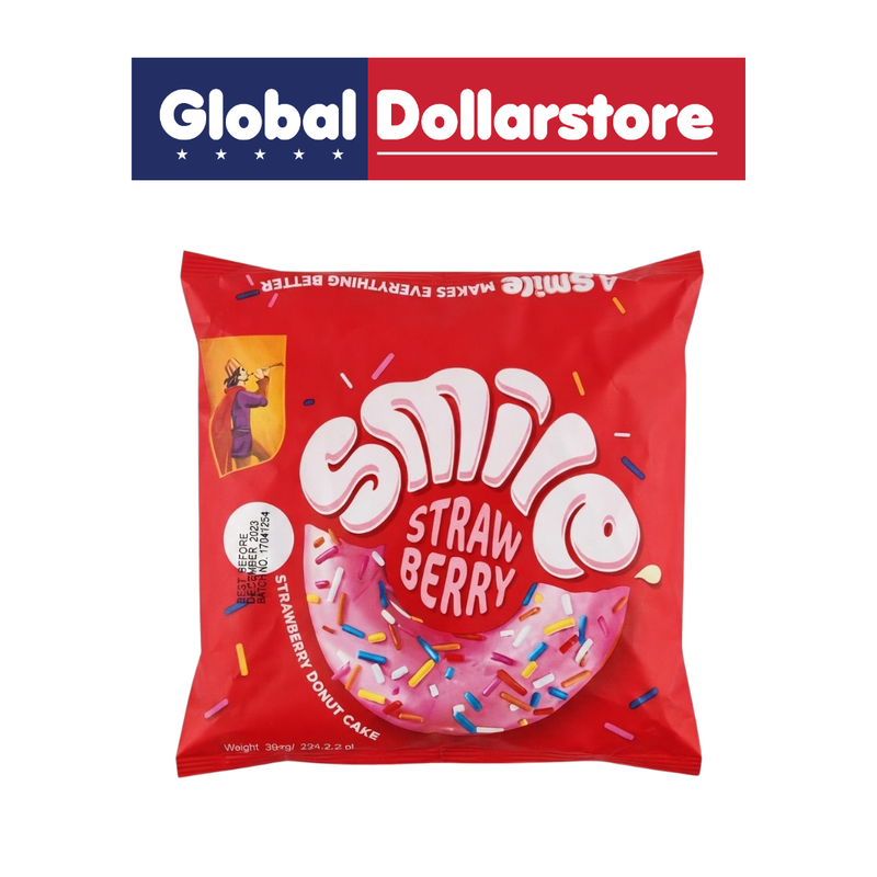 Peek Freans Smile Strawberry Donut Cake featuring a soft, sweet donut-style cake with delicious strawberry flavor, perfect for an enjoyable snack, dessert, lunchbox treat, or anytime sweet craving.