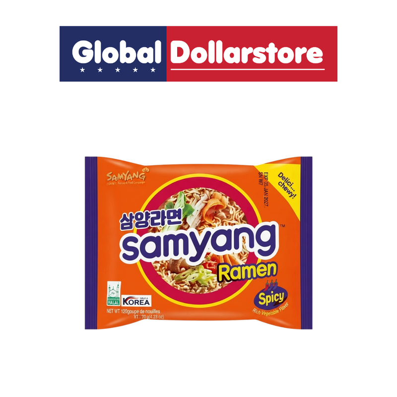 Samyang Original Beef Ramen instant noodles featuring chewy noodles in a rich, savory beef-flavored broth, with distinctive Samyang Korean packaging for a comforting and flavorful meal.