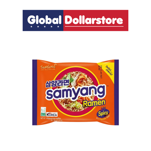 Samyang Original Beef Ramen instant noodles featuring chewy noodles in a rich, savory beef-flavored broth, with distinctive Samyang Korean packaging for a comforting and flavorful meal.