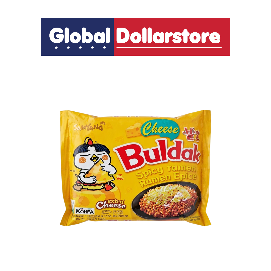 Samyang Hot Chicken Cheese instant noodles featuring spicy hot chicken flavor with rich cheesy seasoning, in distinctive Samyang packaging for a bold Korean noodle experience.