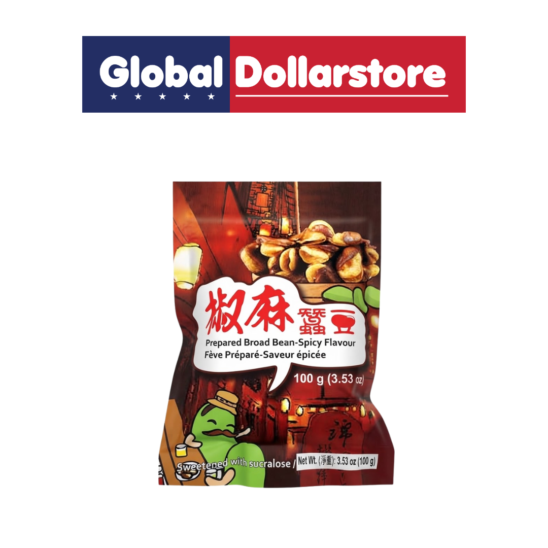 Six Fortune Spicy Broad Beans snack package featuring crunchy broad beans with a bold spicy flavor, showcasing Six Fortune branding and vibrant product packaging.