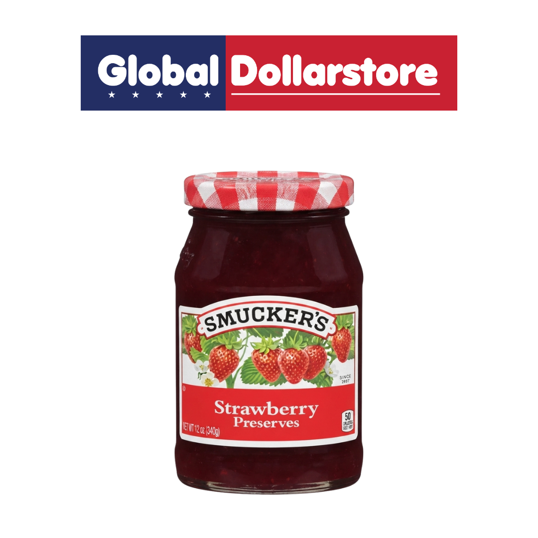 Smucker’s Strawberry Preserves jar featuring sweet strawberry fruit preserves with rich berry flavor, in recognizable Smucker’s packaging for toast, desserts, and everyday spreads.