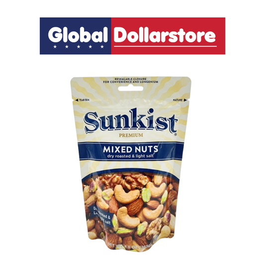 Sunkist Dry Roasted Mixed Nuts featuring a crunchy assortment of dry-roasted nuts with rich, savory flavors and satisfying textures, perfect for snacking, sharing, topping salads, adding to recipes, or enjoying anytime.