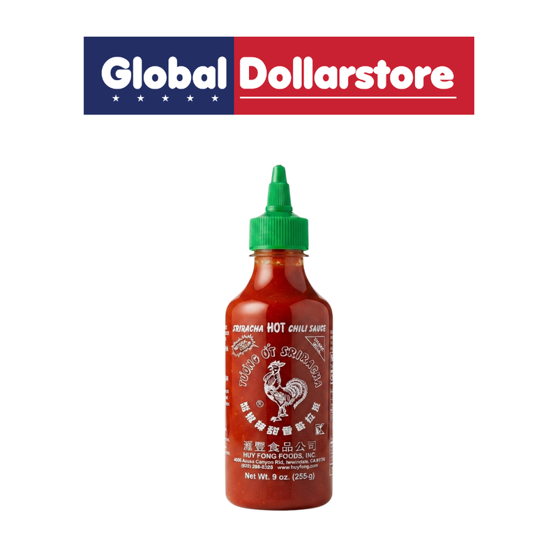 Sriracha Hot Chili Sauce featuring a bold blend of spicy red chili peppers and savory flavors, ideal for adding heat to noodles, rice, meats, and snacks.