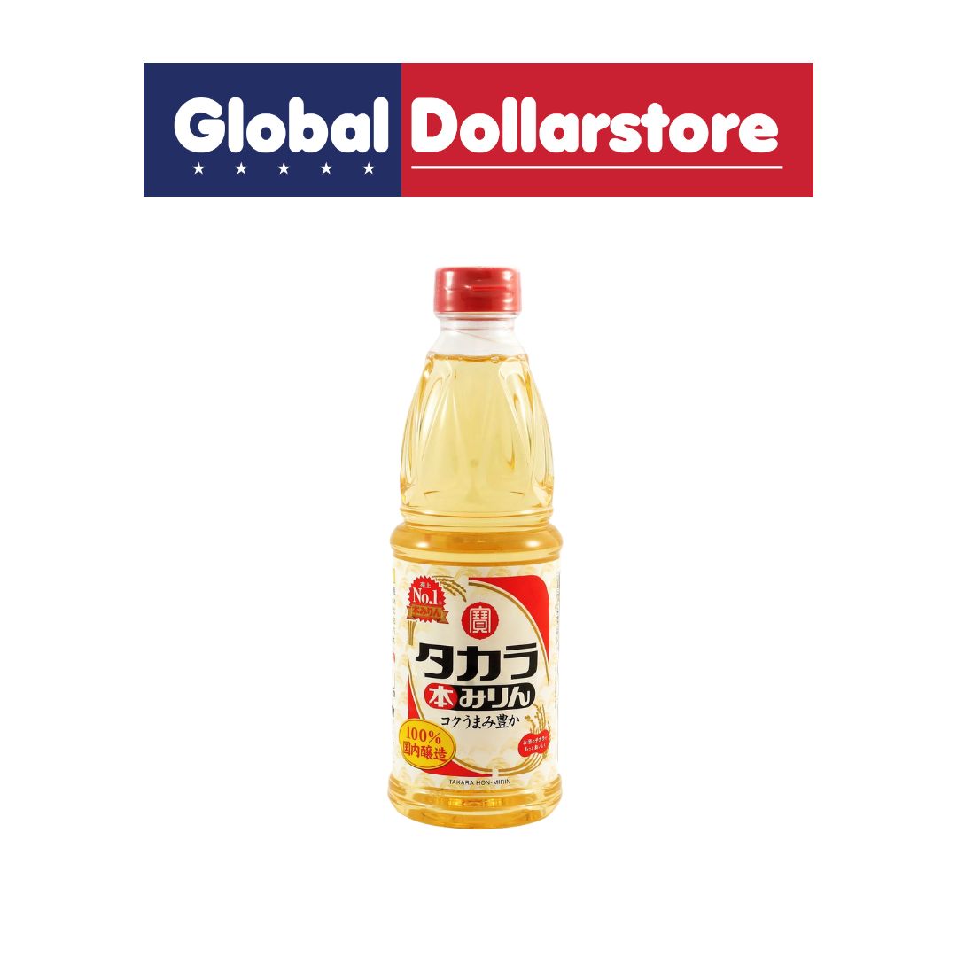 Bottle of Japanese soy sauce with Global Dollarstore logo above it on a white background