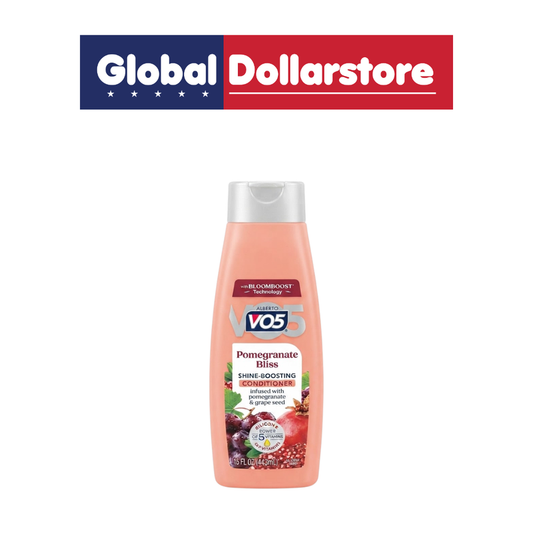 VO5 Pomegranate Bliss Conditioner with a fruity pomegranate-inspired formula that helps leave hair feeling soft, manageable, smooth, and refreshed.