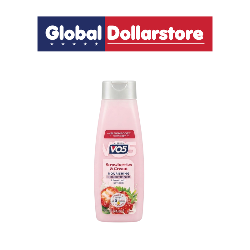 VO5 Strawberries and Cream Conditioner featuring a sweet berry-inspired formula designed to smooth, soften, and nourish hair during daily care.