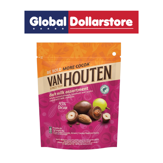 Van Houten Dark Milk Assorted Dragees featuring a delightful assortment of bite-sized treats coated in rich dark milk chocolate, offering varied textures and indulgent flavors perfect for snacking, sharing, gifting, or enjoying with coffee.