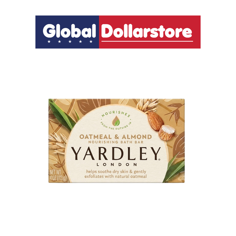 Yardley Oatmeal & Almond personal care product featuring a soothing oatmeal and almond blend, with distinctive Yardley branding and elegant product packaging.