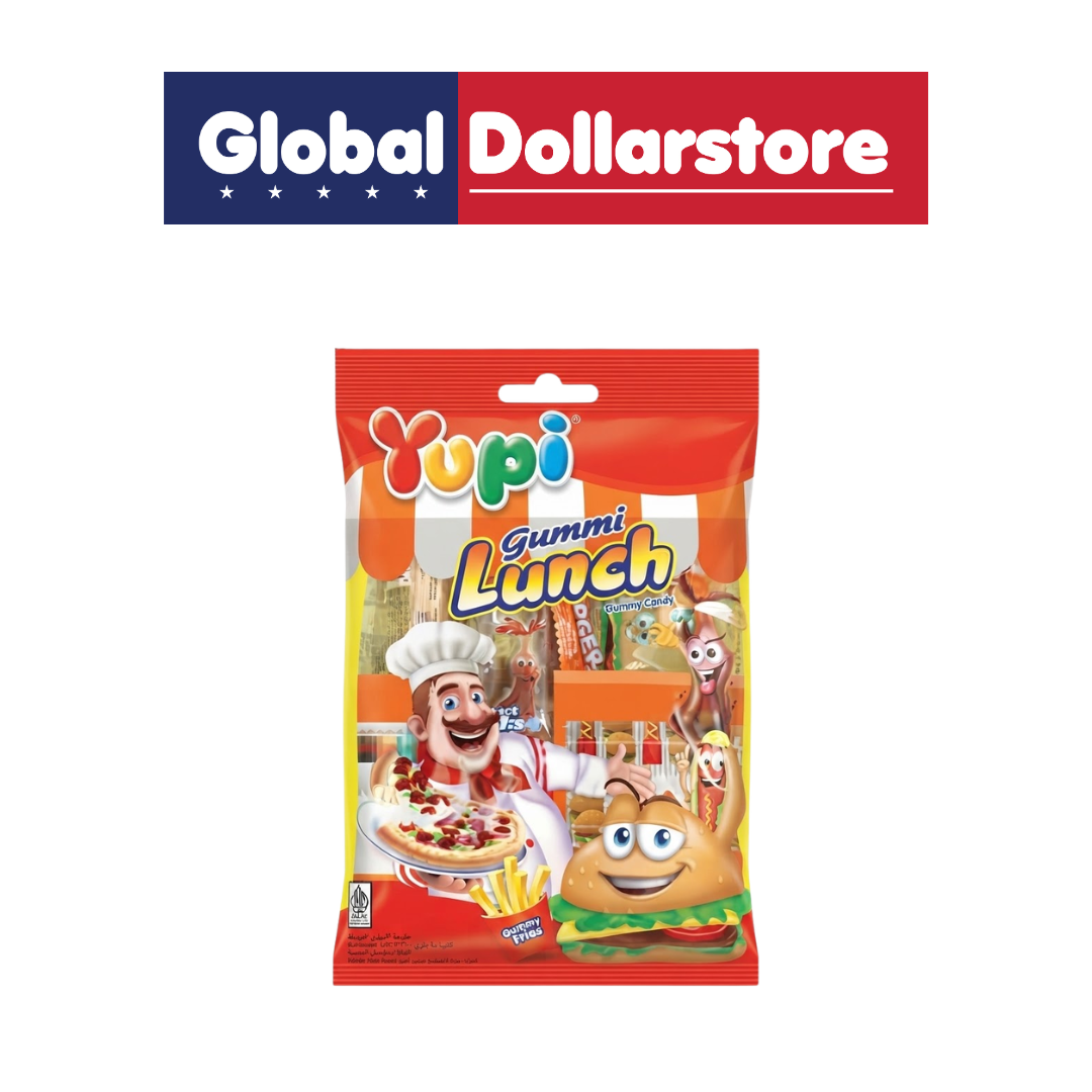 Yupi Gummy Lunch candy pack featuring colorful, playful lunch-themed gummy candies, with recognizable Yupi branding and vibrant packaging designed for a fun sweet snack.